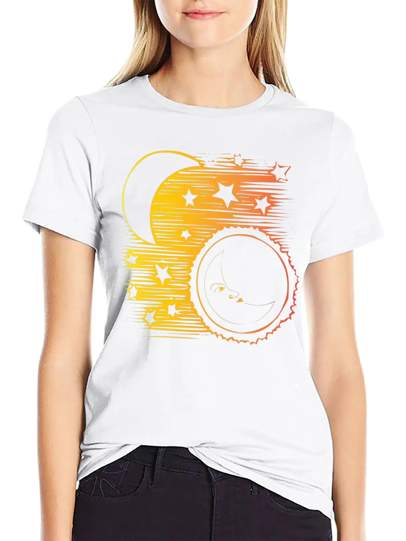 Moon And Sun Face Comfortable Minimalist Graphic Tee – Summer Style Essential