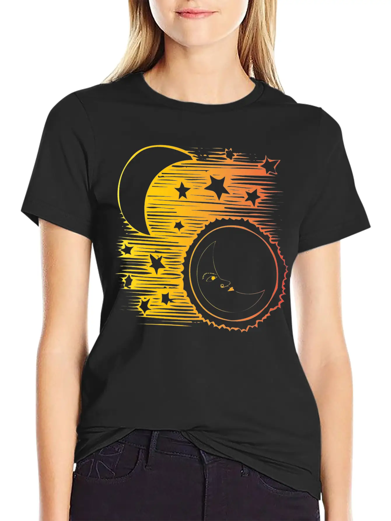 Moon And Sun Face Comfortable Minimalist Graphic Tee – Summer Style Essential