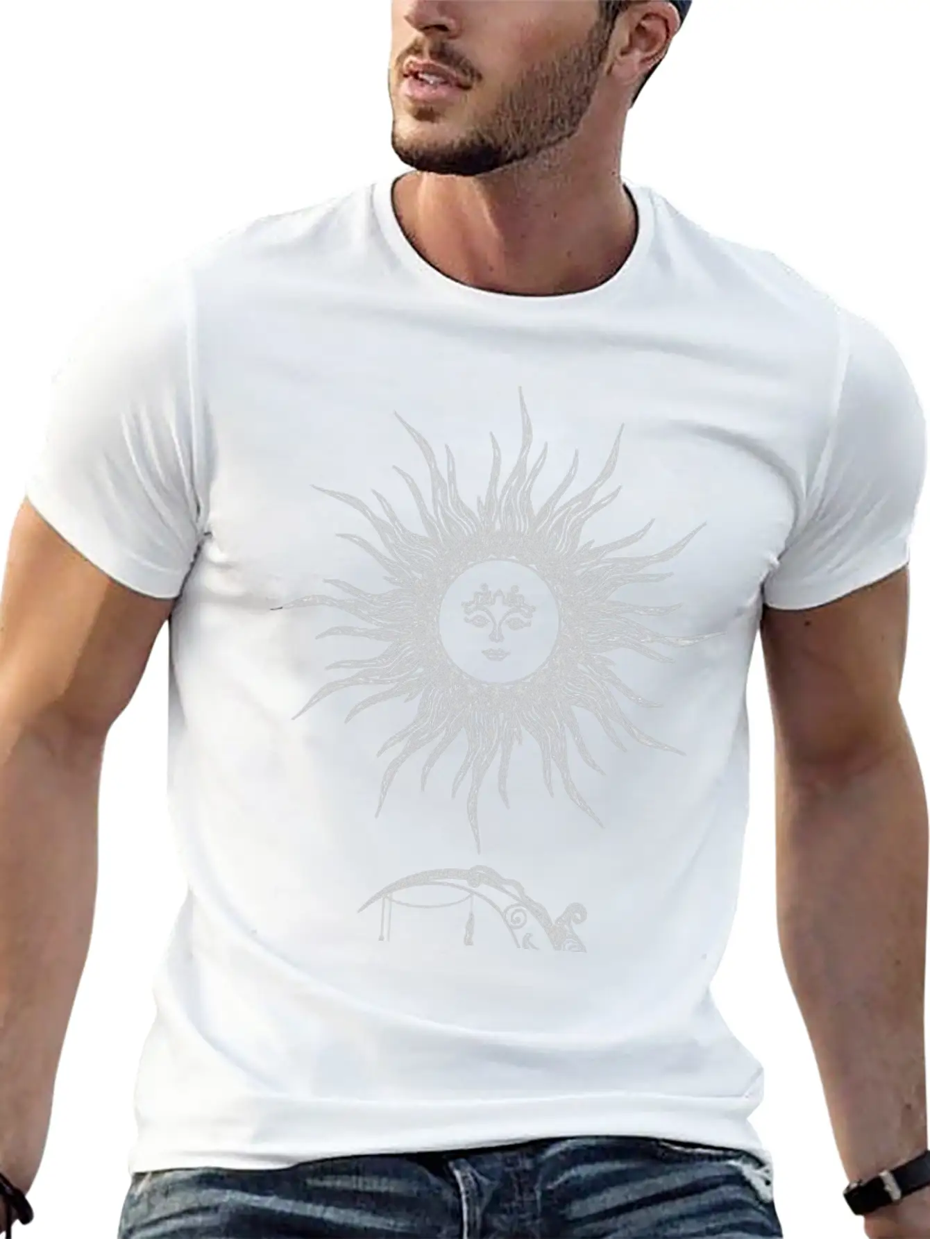 Moon Crescent Sun Tarot Symbol Design Essential Unisex Summer Tee – Soft Cotton Casual Fit