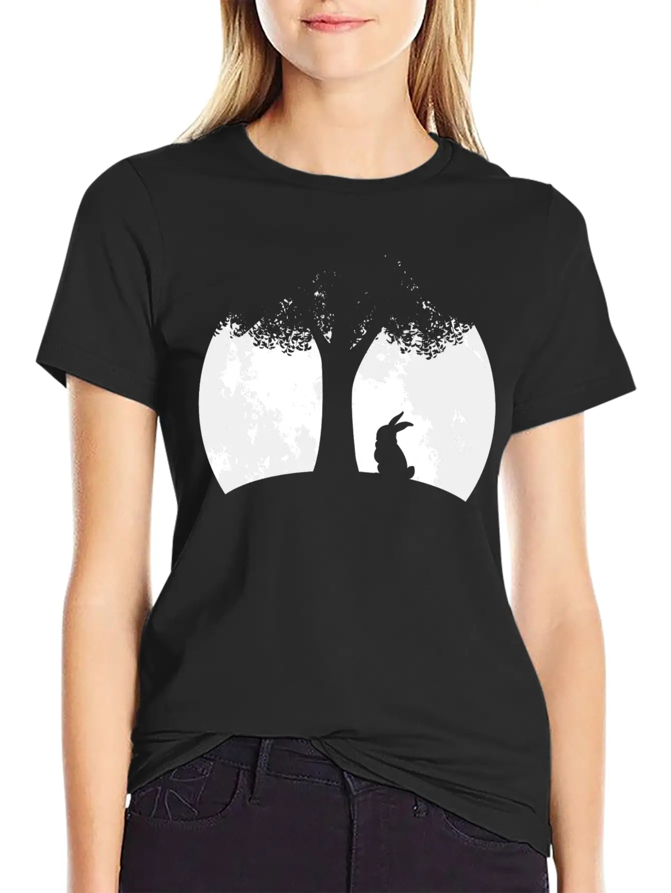 Moon Night Design For Rabbit Lovers Essential Unisex Summer Tee – Soft Cotton Casual Fit