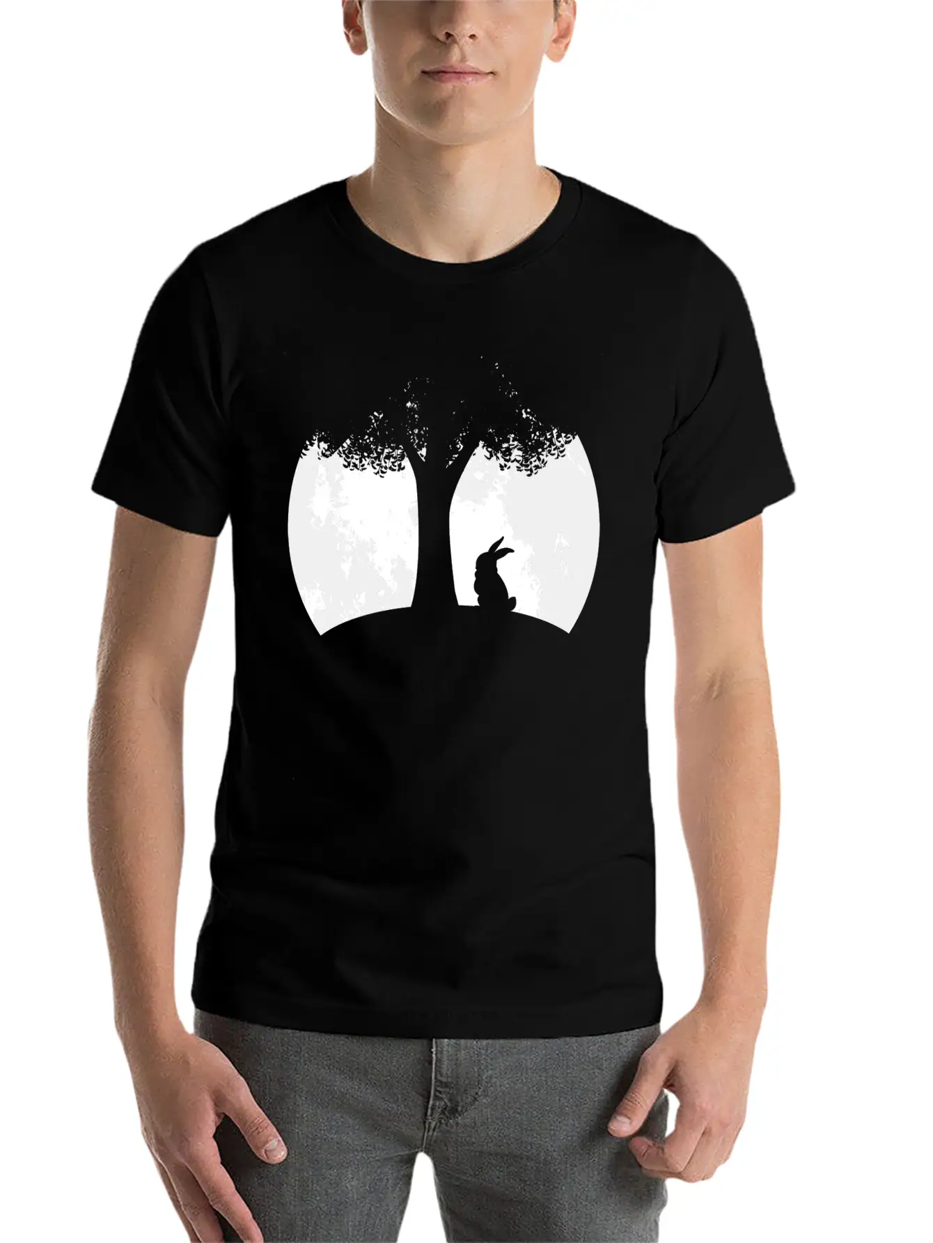 Moon Night Design For Rabbit Lovers Essential Unisex Summer Tee – Soft Cotton Casual Fit