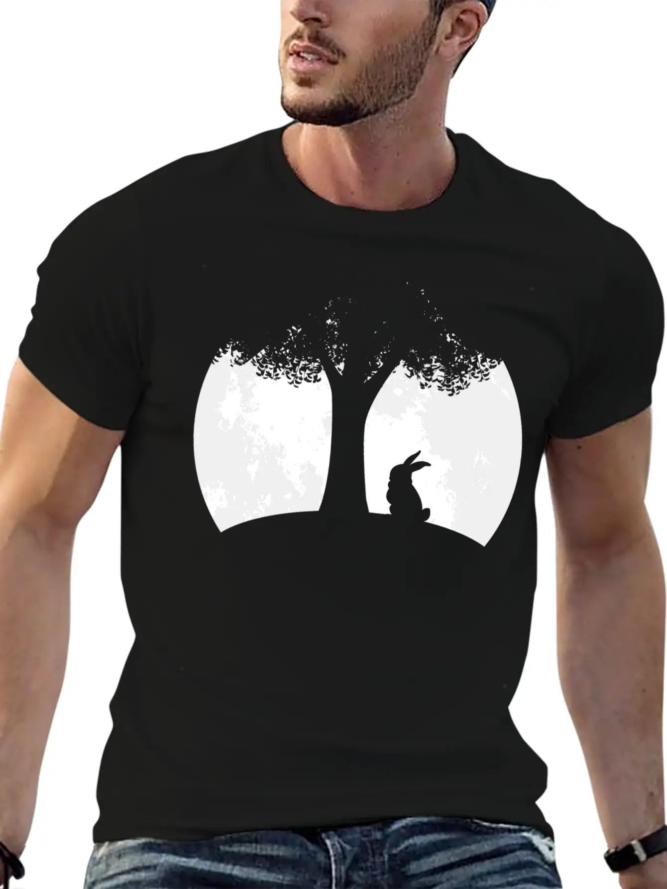 Moon Night Design For Rabbit Lovers Essential Unisex Summer Tee – Soft Cotton Casual Fit