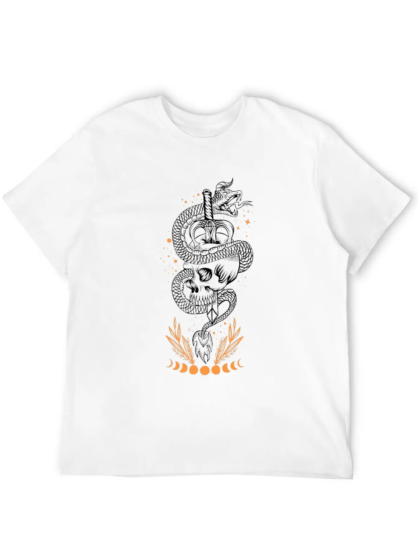 Moon Phases Snake Skull Sword Occult Essential Unisex Summer Tee – Soft Cotton Casual Fit