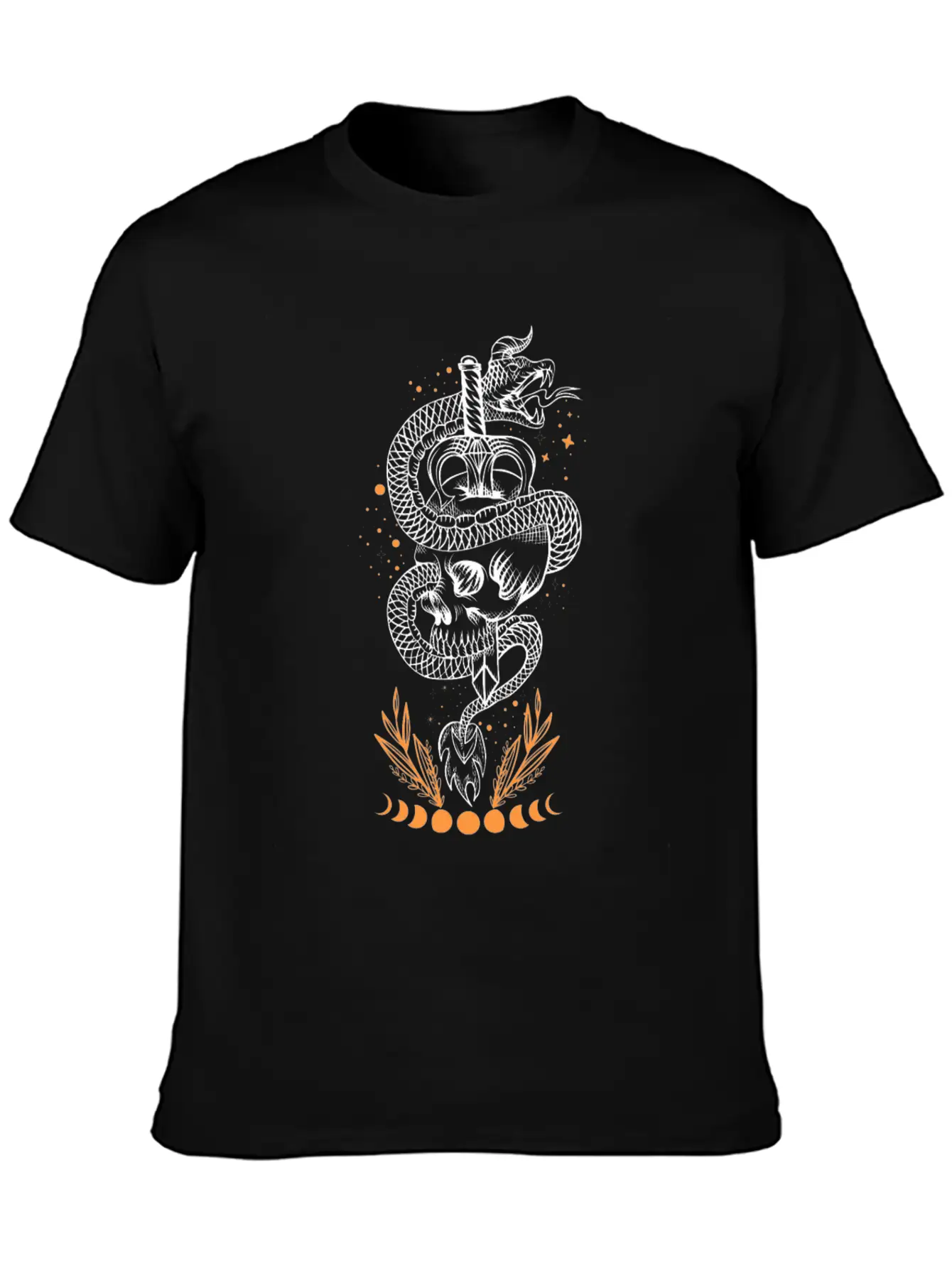 Moon Phases Snake Skull Sword Occult Essential Unisex Summer Tee – Soft Cotton Casual Fit
