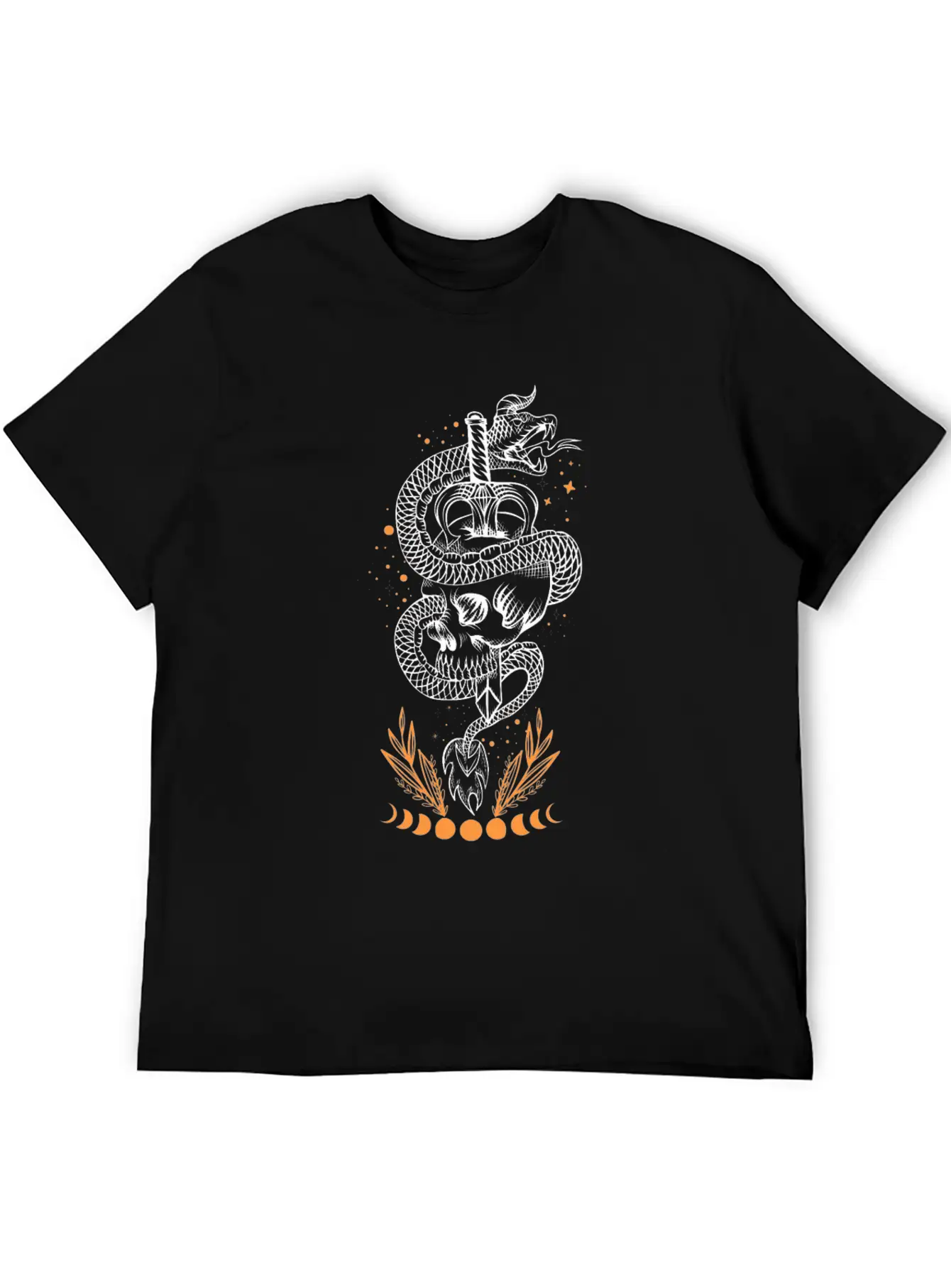 Moon Phases Snake Skull Sword Occult Essential Unisex Summer Tee – Soft Cotton Casual Fit
