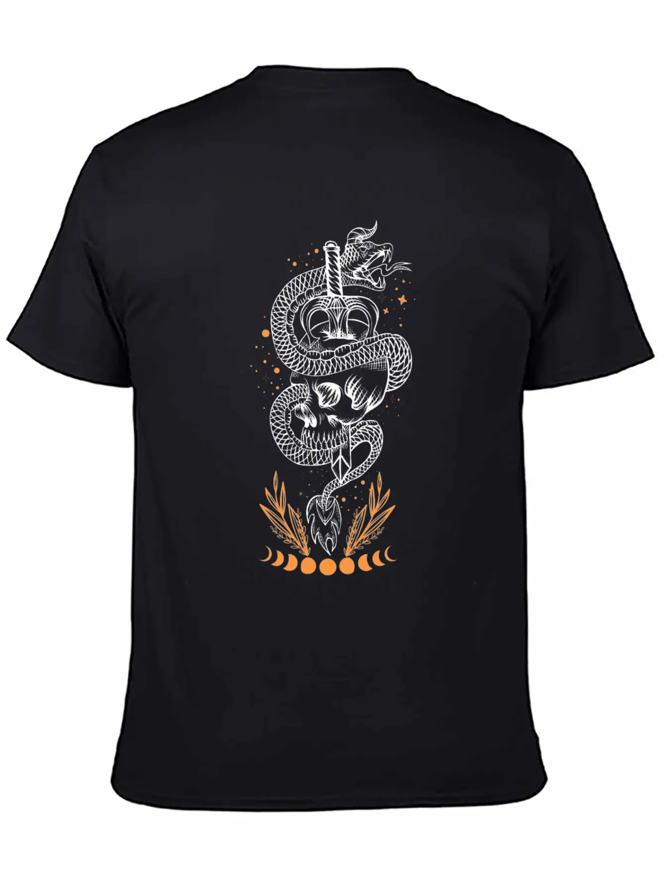 Moon Phases Snake Skull Sword Occult Essential Unisex Summer Tee – Soft Cotton Casual Fit