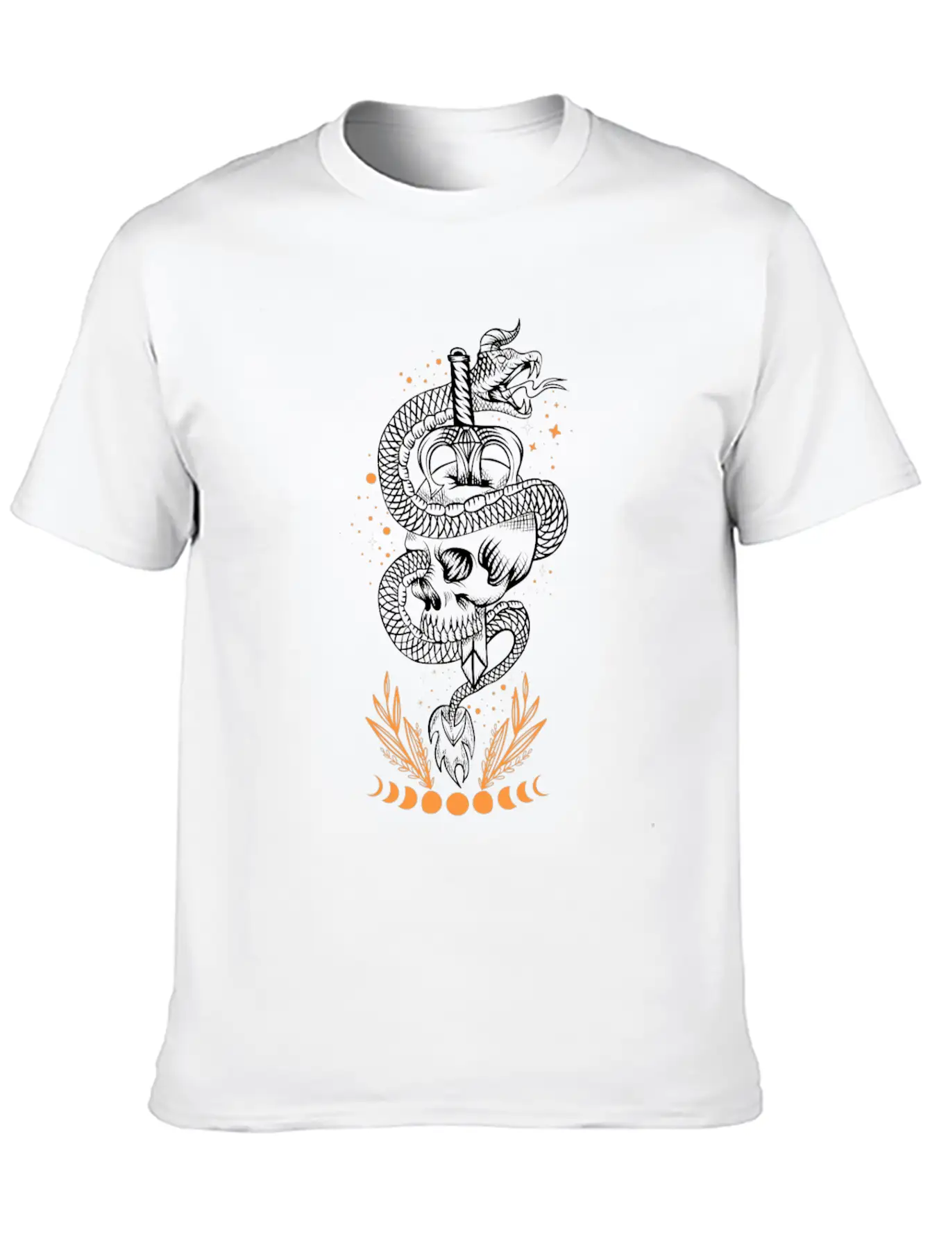 Moon Phases Snake Skull Sword Occult Essential Unisex Summer Tee – Soft Cotton Casual Fit