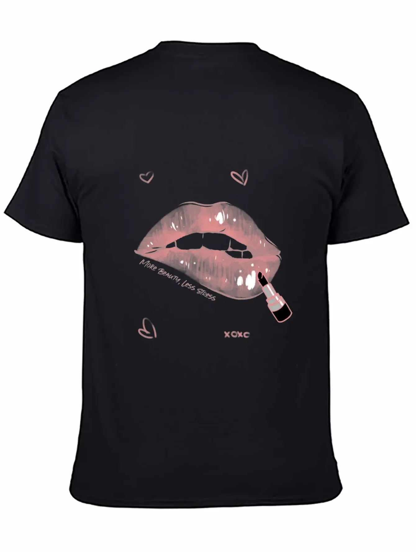 More Beauty, Less Stress Lip Design Unisex Short Sleeve Soft Cotton T-Shirt – Casual Everyday Wear