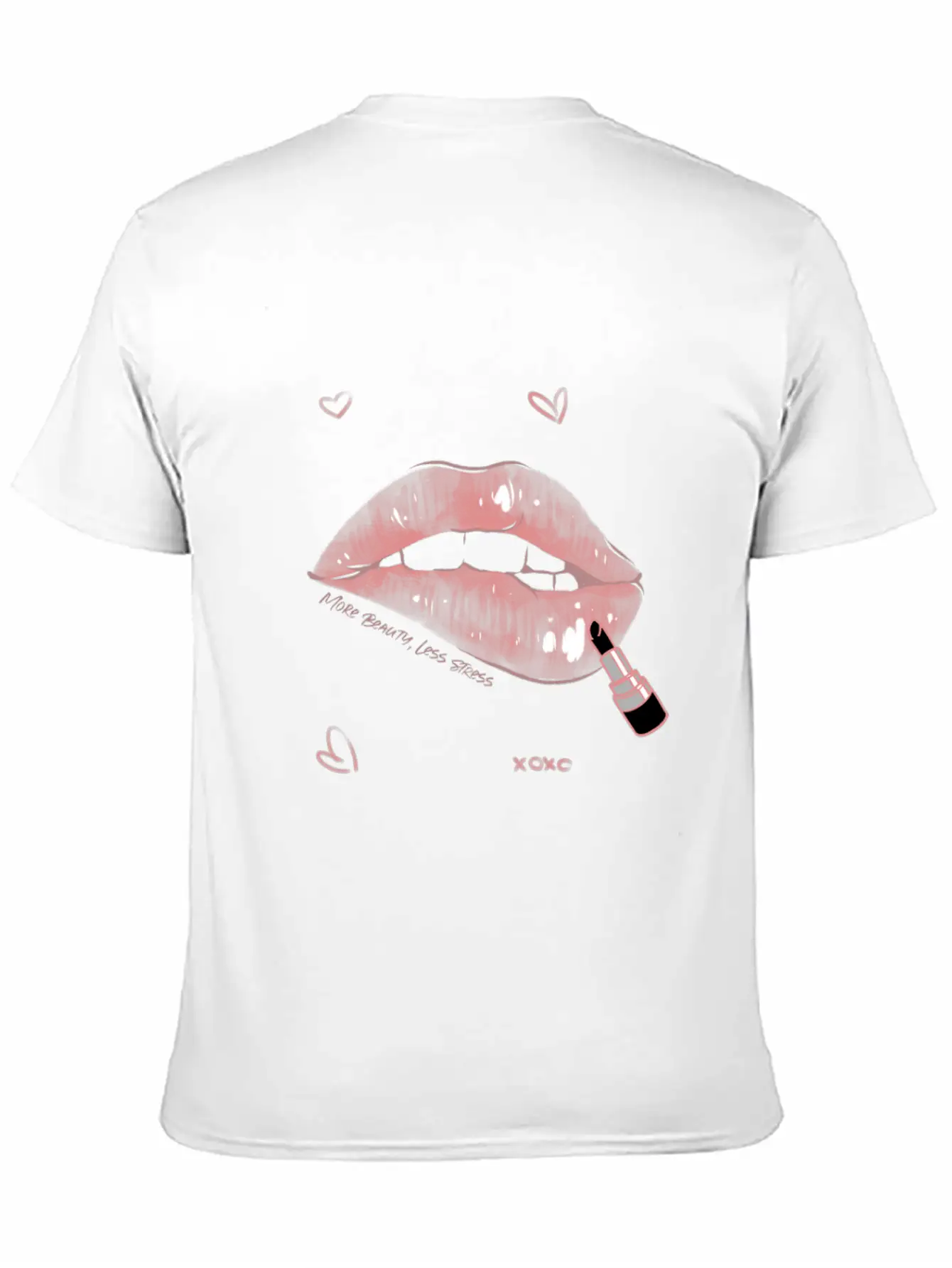 More Beauty, Less Stress Lip Design Unisex Short Sleeve Soft Cotton T-Shirt – Casual Everyday Wear