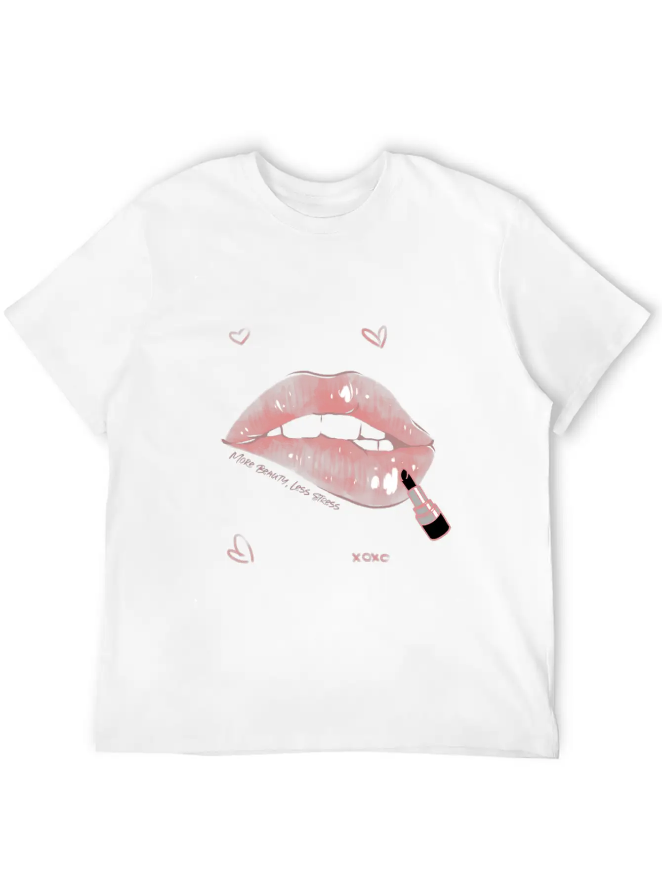 More Beauty, Less Stress Lip Design Unisex Short Sleeve Soft Cotton T-Shirt – Casual Everyday Wear