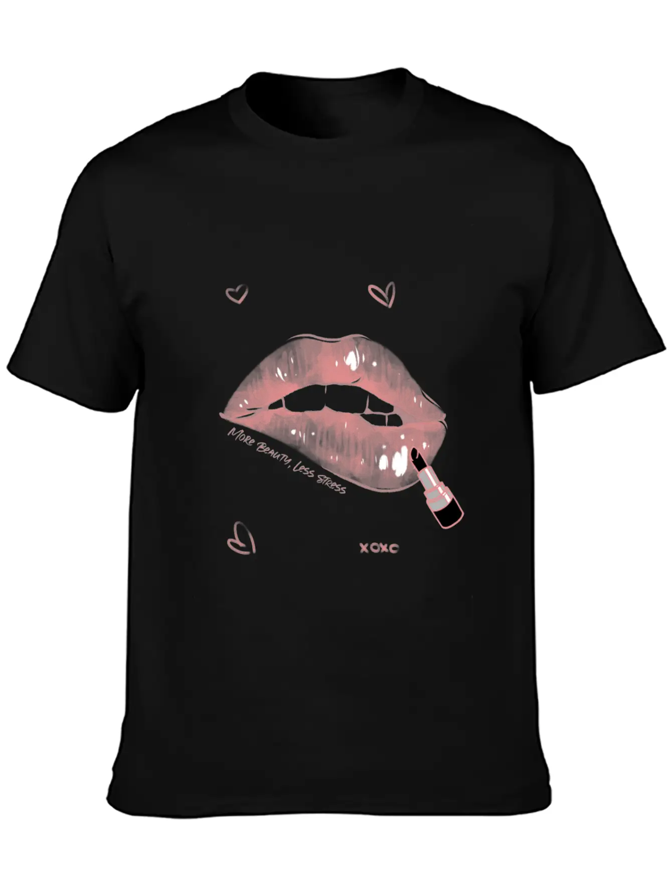 More Beauty, Less Stress Lip Design Unisex Short Sleeve Soft Cotton T-Shirt – Casual Everyday Wear