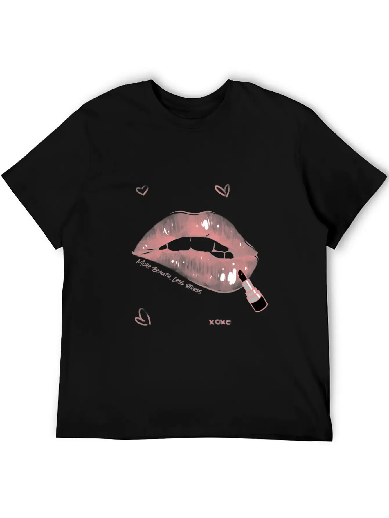 More Beauty, Less Stress Lip Design Unisex Short Sleeve Soft Cotton T-Shirt – Casual Everyday Wear