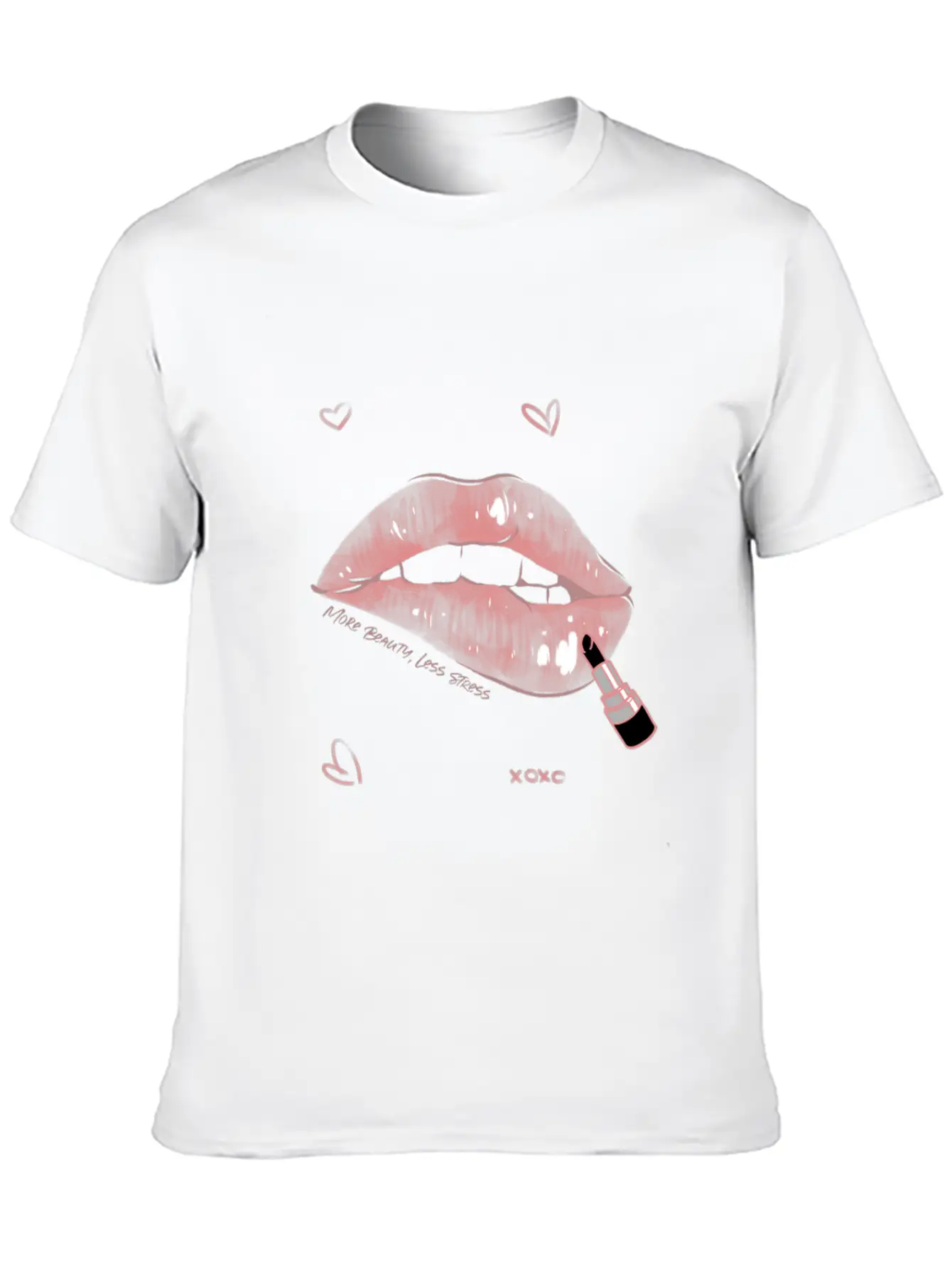 More Beauty, Less Stress Lip Design Unisex Short Sleeve Soft Cotton T-Shirt – Casual Everyday Wear