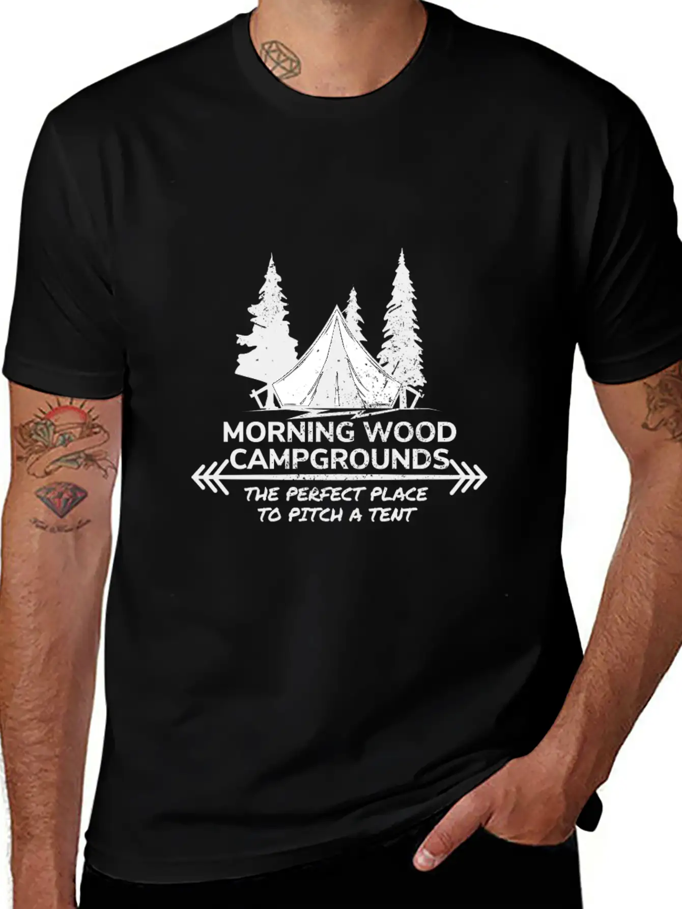 Morning Wood Campground Is Pefect To Pitch A Tent Timeless Short Sleeve Tee – Comfy And Minimalist Design
