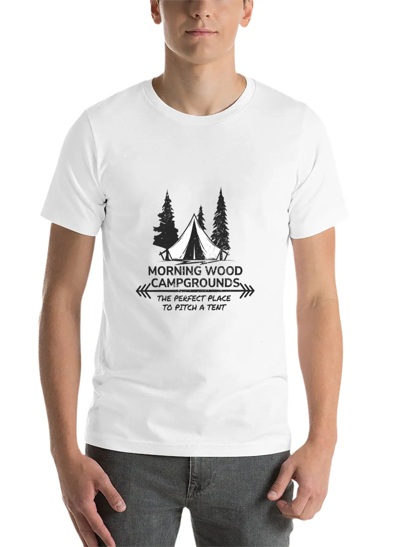 Morning Wood Campground Is Pefect To Pitch A Tent Timeless Short Sleeve Tee – Comfy And Minimalist Design