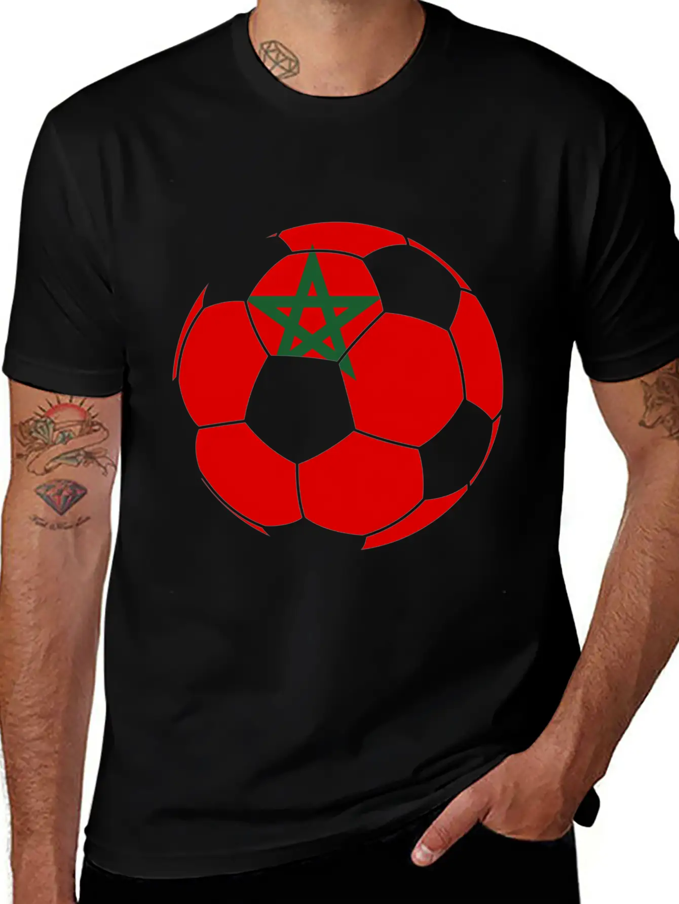Morocco Flag Moroccan Soccer Supporter For Stylish Everyday T-Shirt – Unisex Basic Cotton Tee