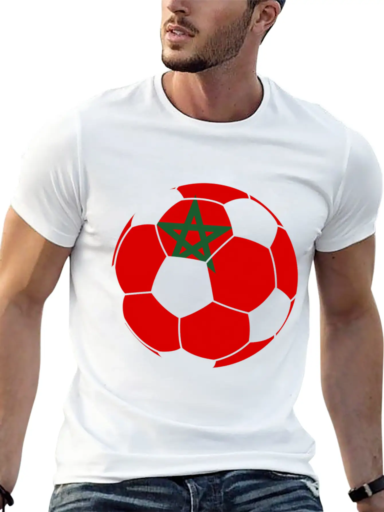 Morocco Flag Moroccan Soccer Supporter For Stylish Everyday T-Shirt – Unisex Basic Cotton Tee