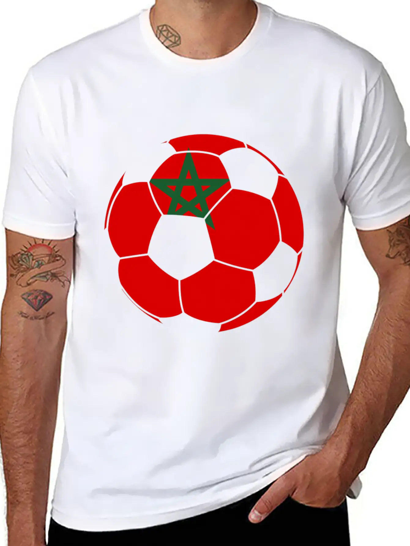 Morocco Flag Moroccan Soccer Supporter For Stylish Everyday T-Shirt – Unisex Basic Cotton Tee