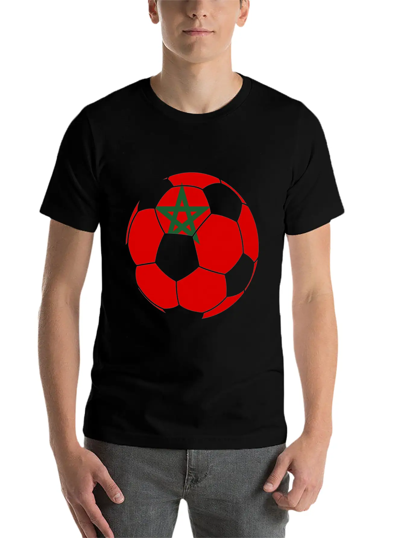 Morocco Flag Moroccan Soccer Supporter For Stylish Everyday T-Shirt – Unisex Basic Cotton Tee