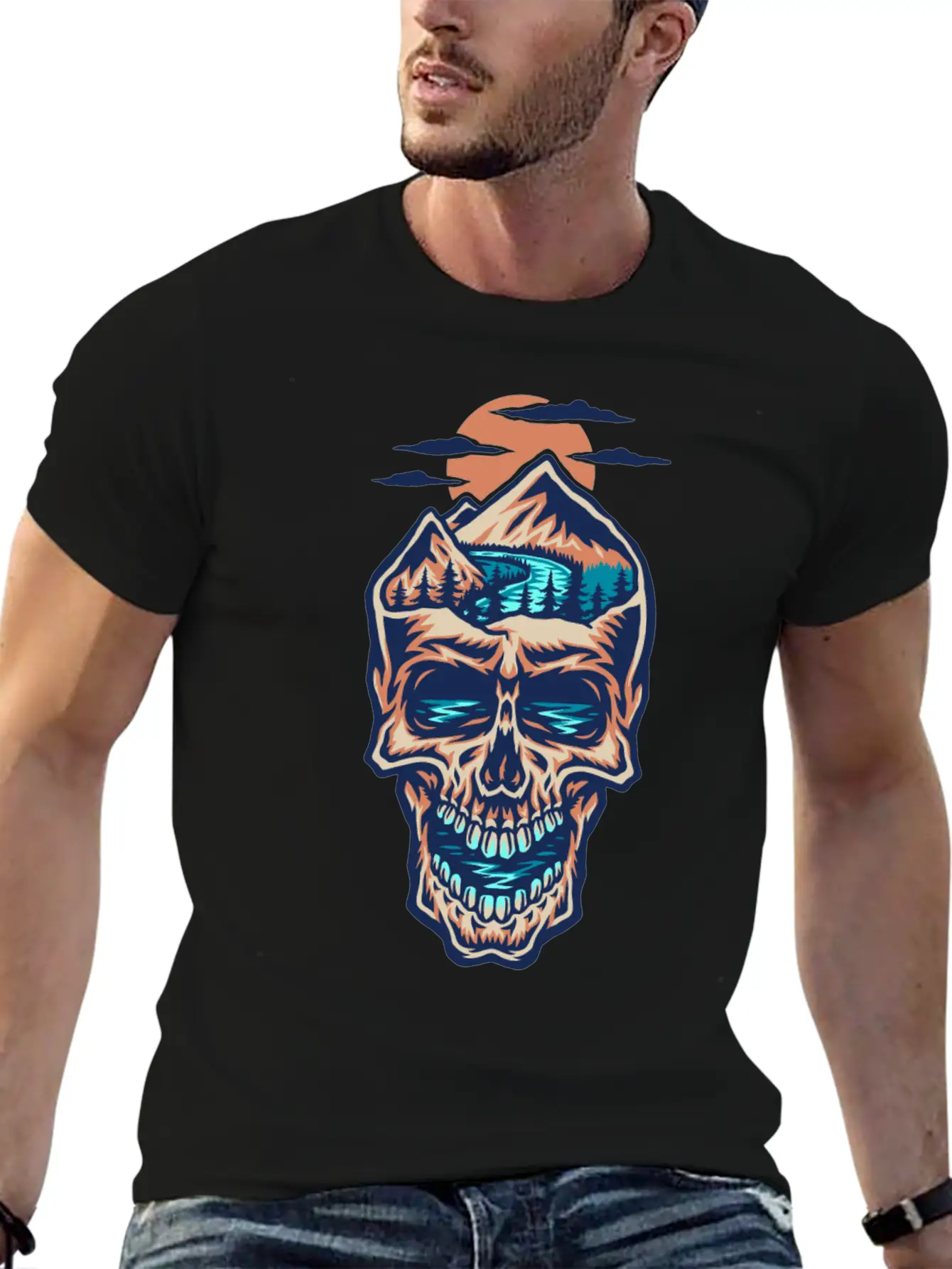 Mountain Head Skull Basic Graphic T-Shirt – Daily Comfort In Soft Cotton