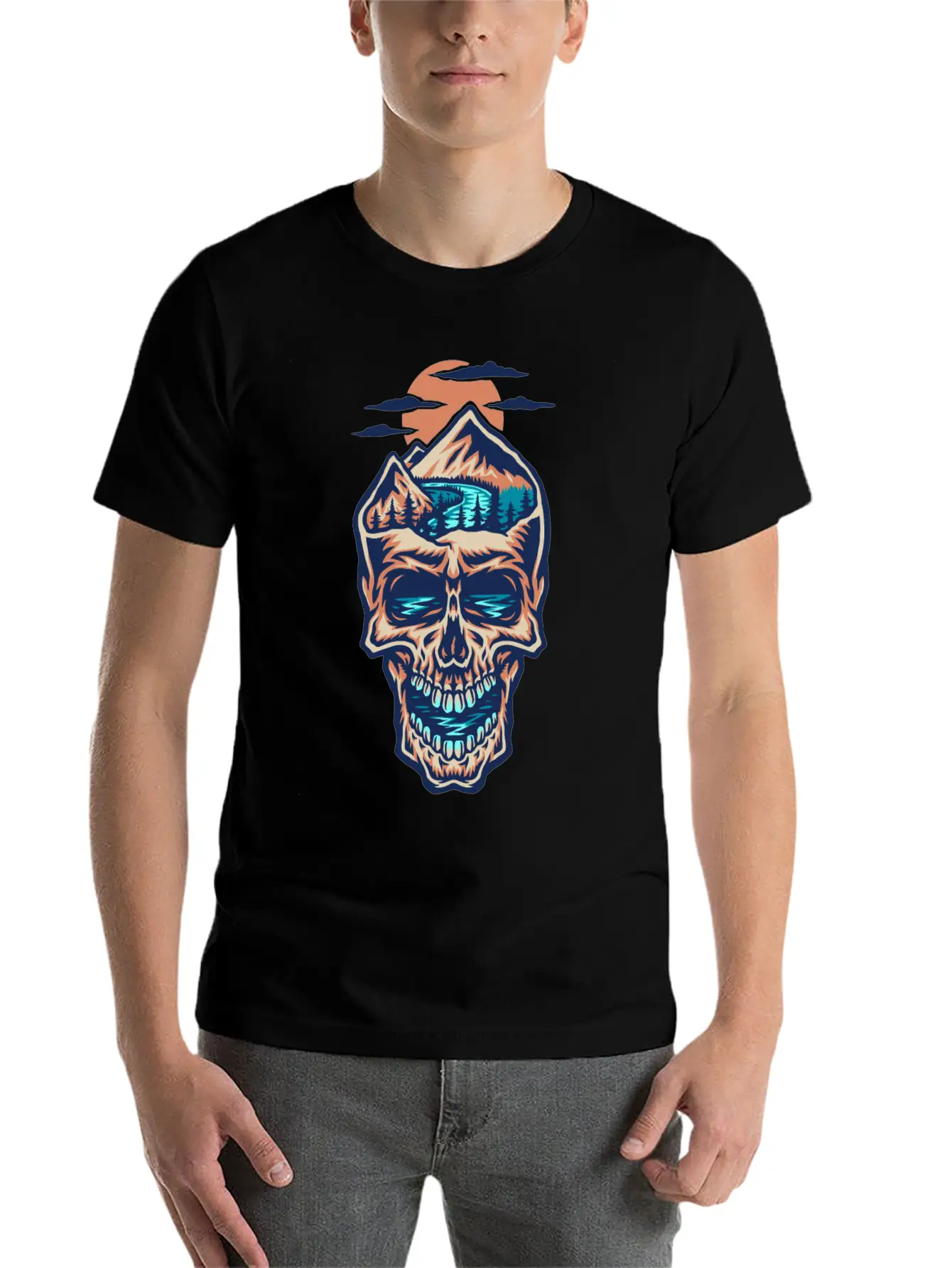 Mountain Head Skull Basic Graphic T-Shirt – Daily Comfort In Soft Cotton