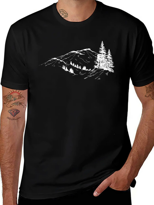 Mountain Sketch Unisex Short Sleeve Soft Cotton T-Shirt – Casual Everyday Wear