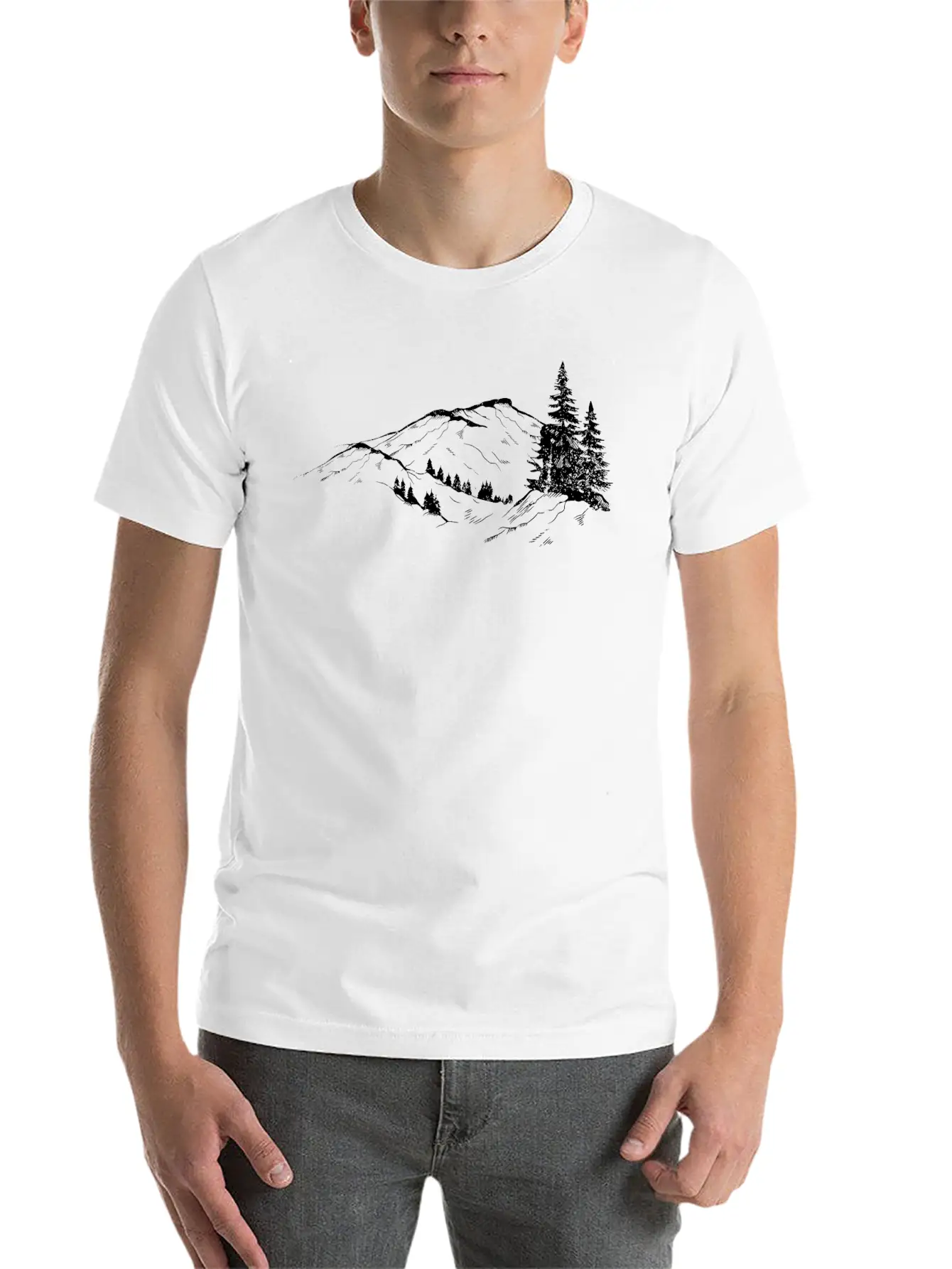Mountain Sketch Unisex Short Sleeve Soft Cotton T-Shirt – Casual Everyday Wear
