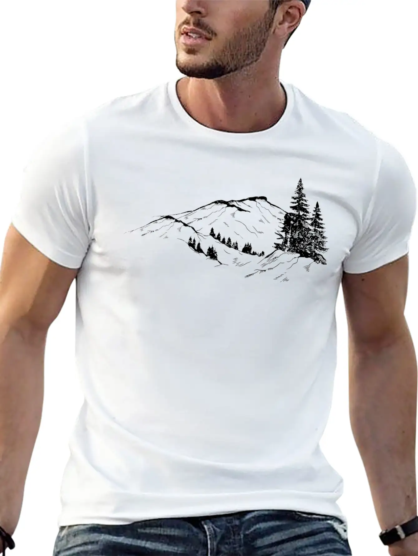 Mountain Sketch Unisex Short Sleeve Soft Cotton T-Shirt – Casual Everyday Wear