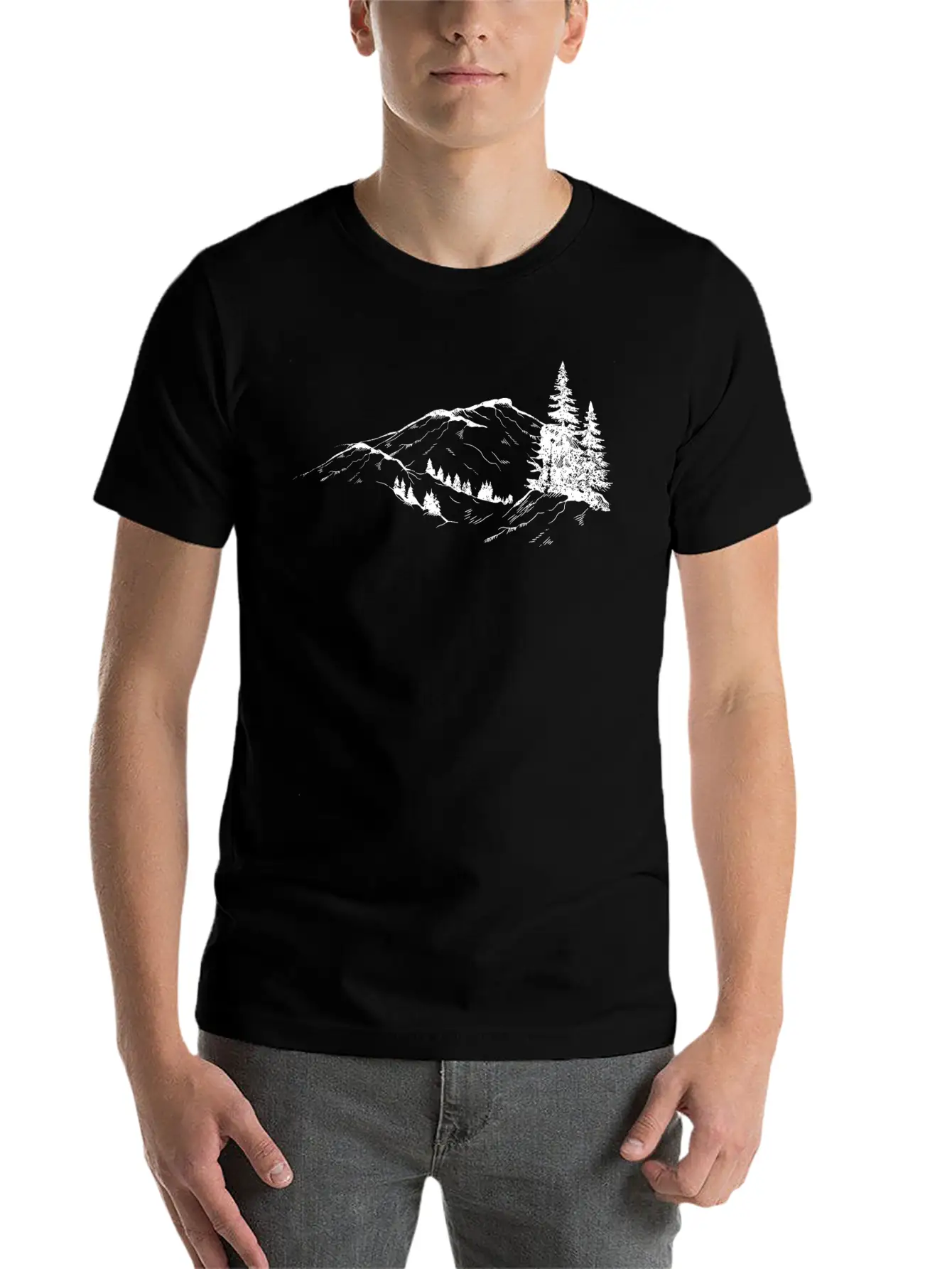 Mountain Sketch Unisex Short Sleeve Soft Cotton T-Shirt – Casual Everyday Wear