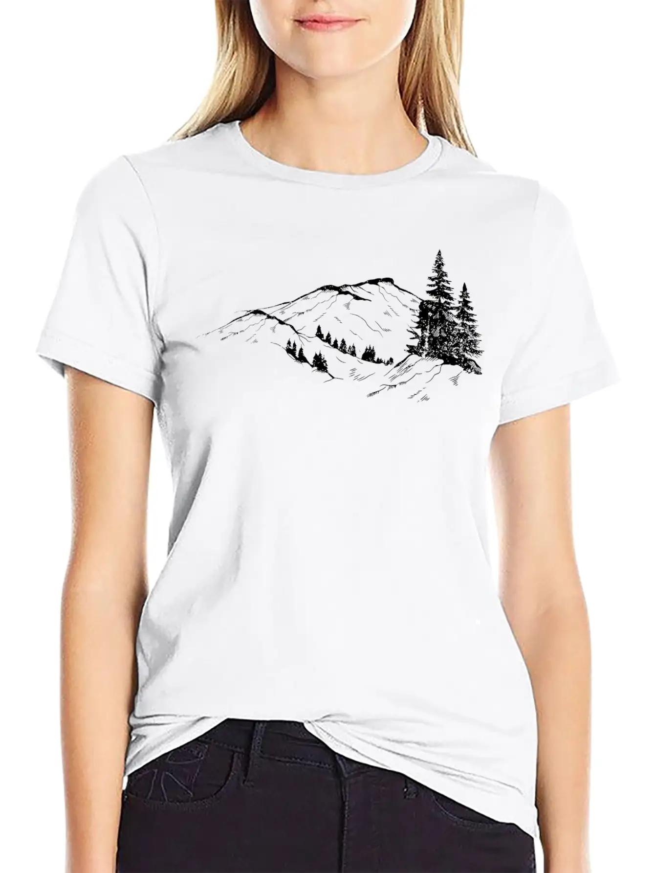 Mountain Sketch Unisex Short Sleeve Soft Cotton T-Shirt – Casual Everyday Wear