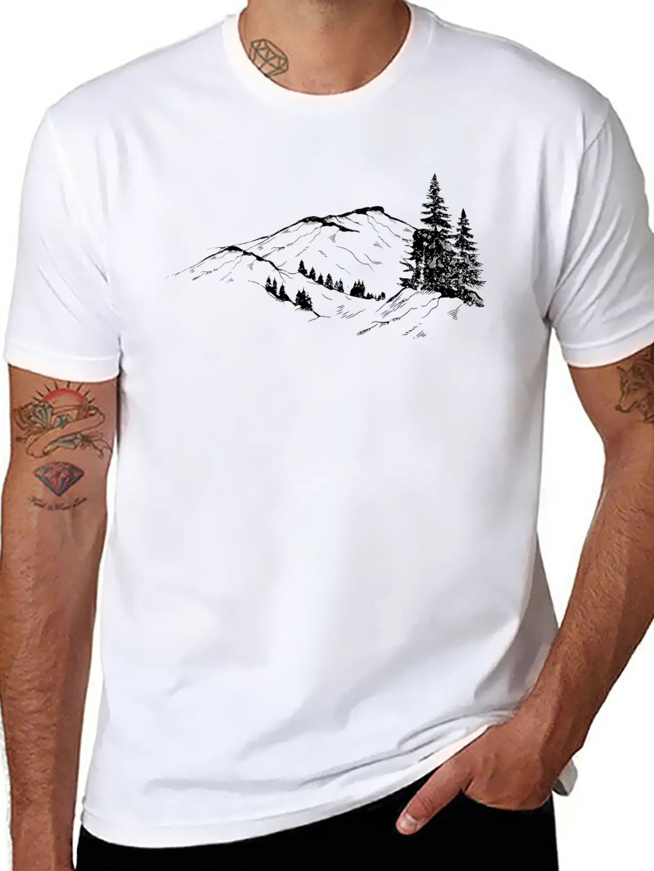 Mountain Sketch Unisex Short Sleeve Soft Cotton T-Shirt – Casual Everyday Wear