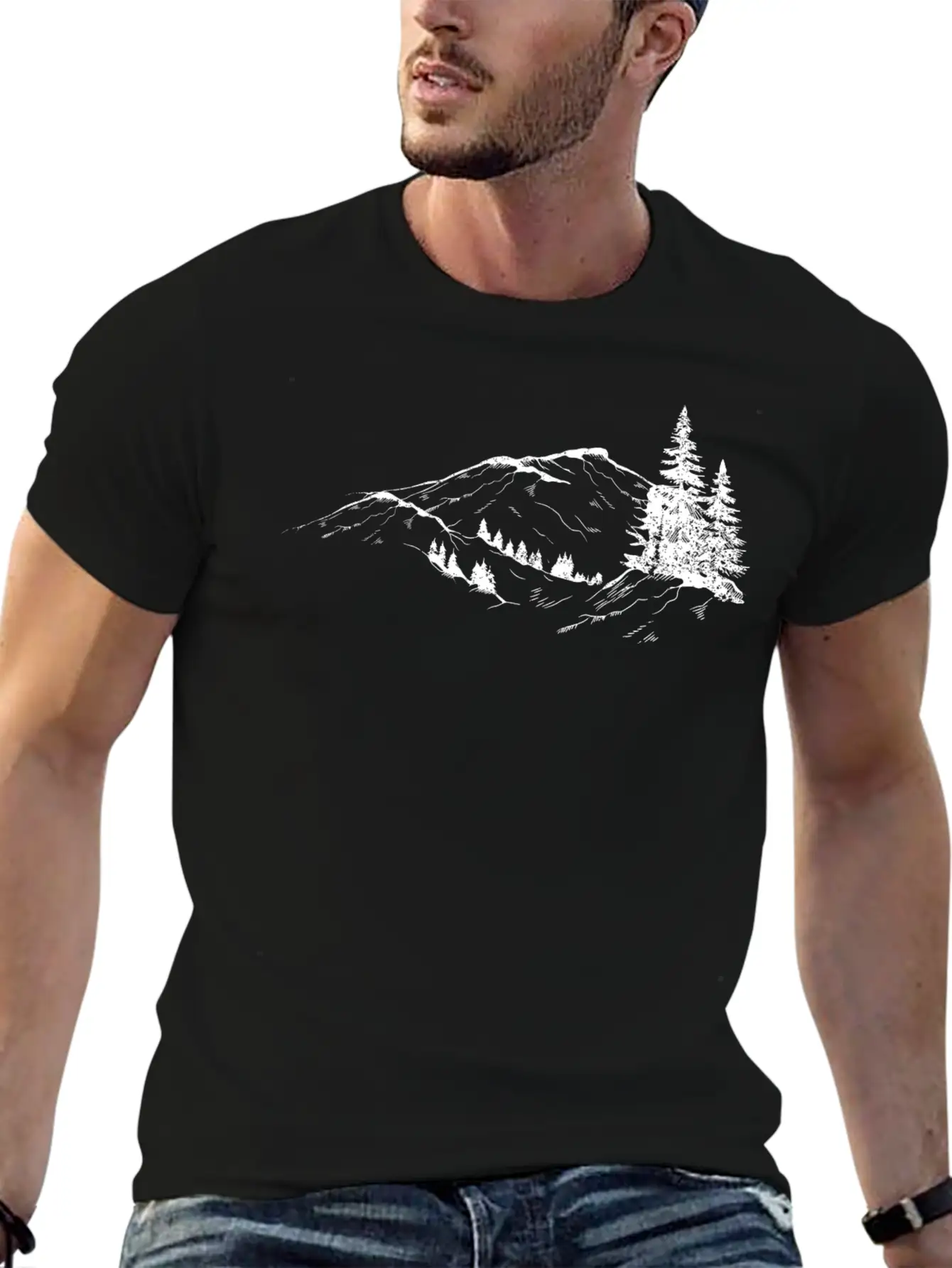 Mountain Sketch Unisex Short Sleeve Soft Cotton T-Shirt – Casual Everyday Wear