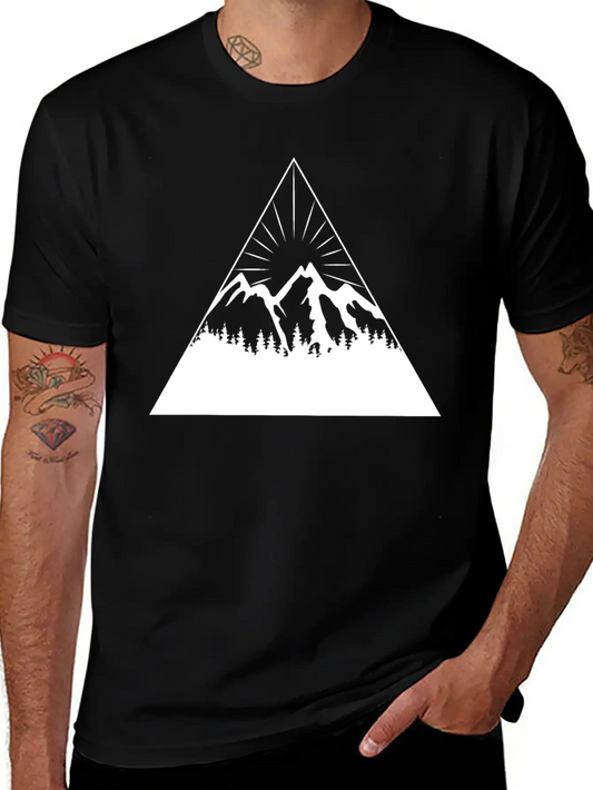 Mountain Sun Trees Triangle Abstract Comfortable Minimalist Graphic Tee – Summer Style Essential