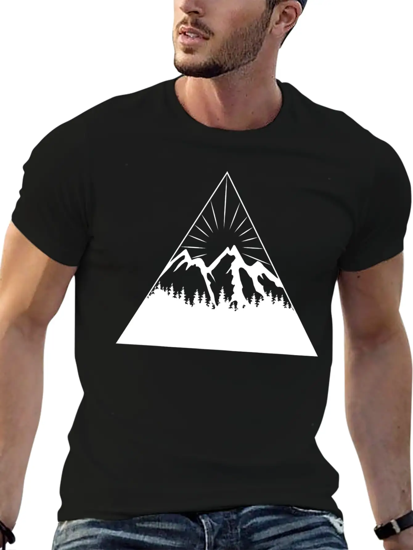 Mountain Sun Trees Triangle Abstract Comfortable Minimalist Graphic Tee – Summer Style Essential