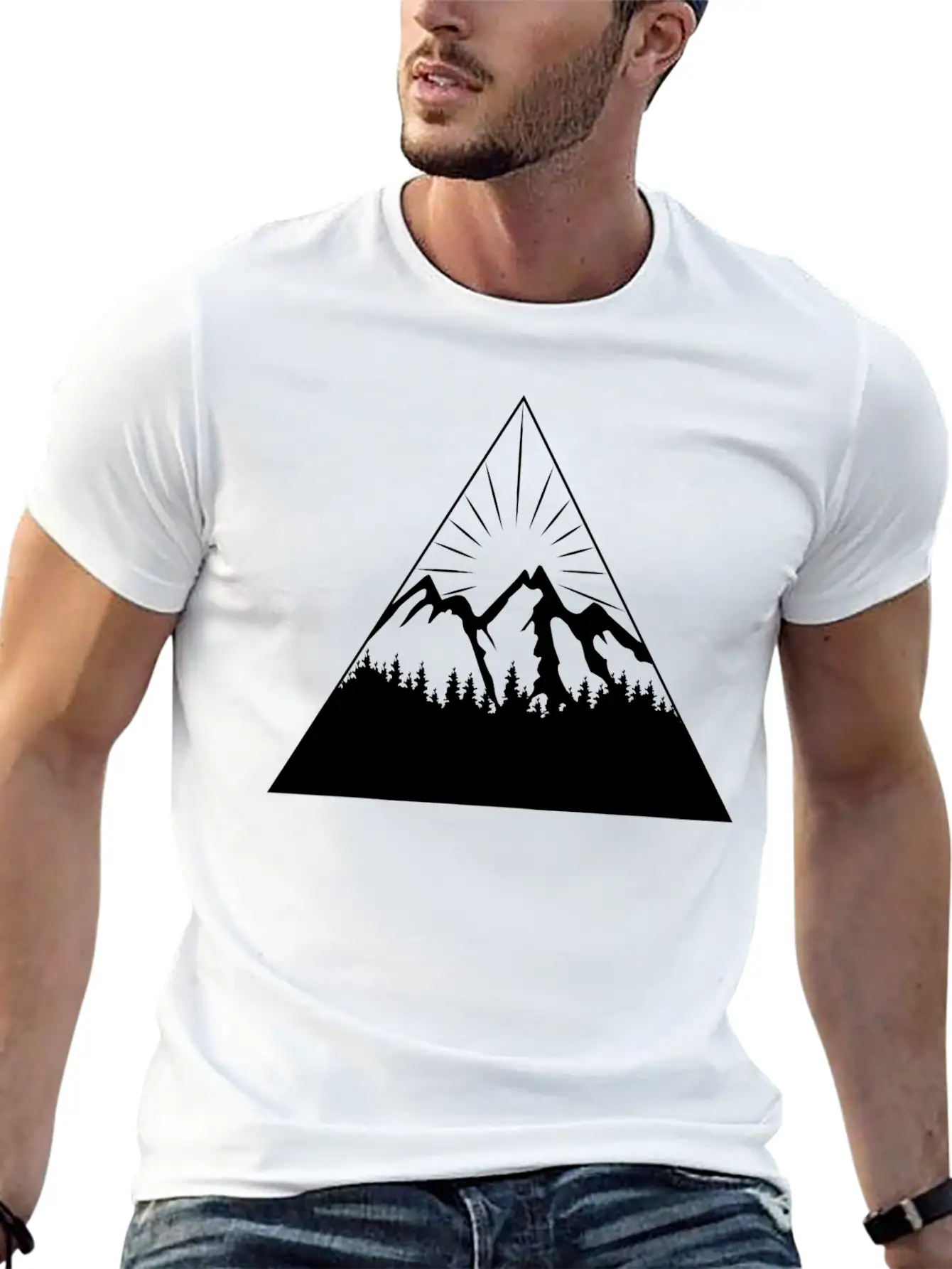 Mountain Sun Trees Triangle Abstract Comfortable Minimalist Graphic Tee – Summer Style Essential