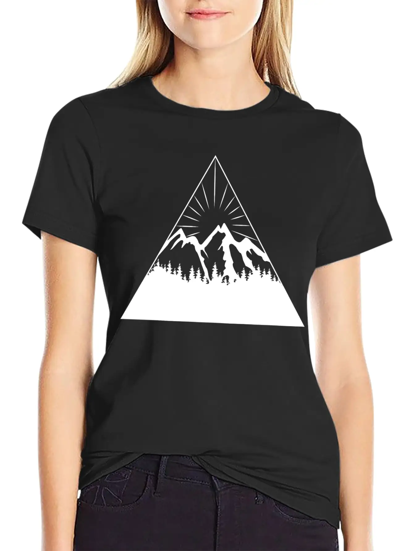 Mountain Sun Trees Triangle Abstract Comfortable Minimalist Graphic Tee – Summer Style Essential