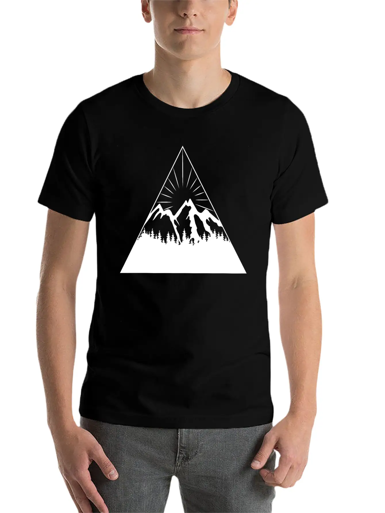 Mountain Sun Trees Triangle Abstract Comfortable Minimalist Graphic Tee – Summer Style Essential