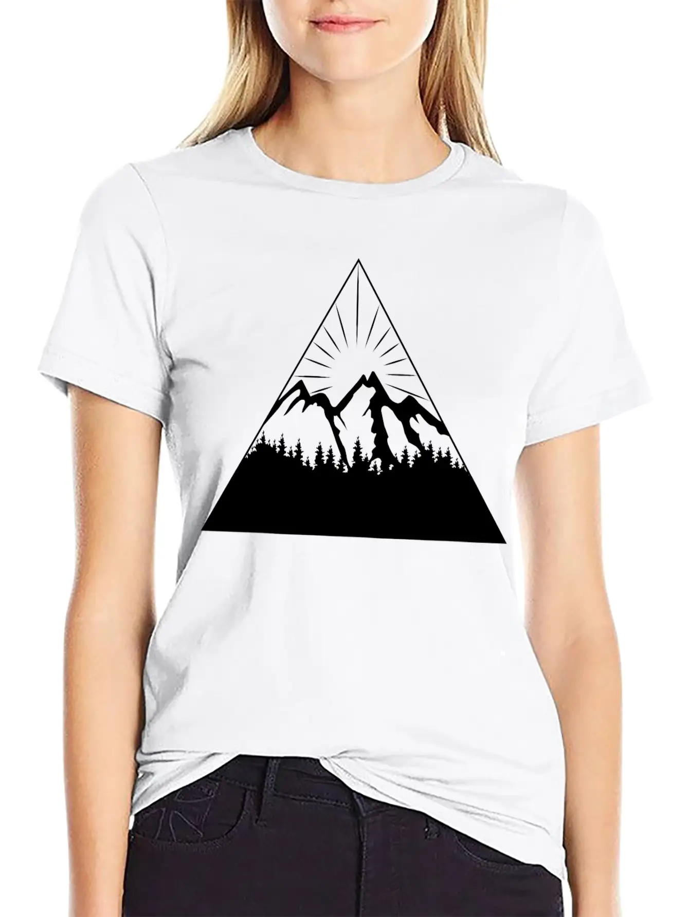 Mountain Sun Trees Triangle Abstract Comfortable Minimalist Graphic Tee – Summer Style Essential