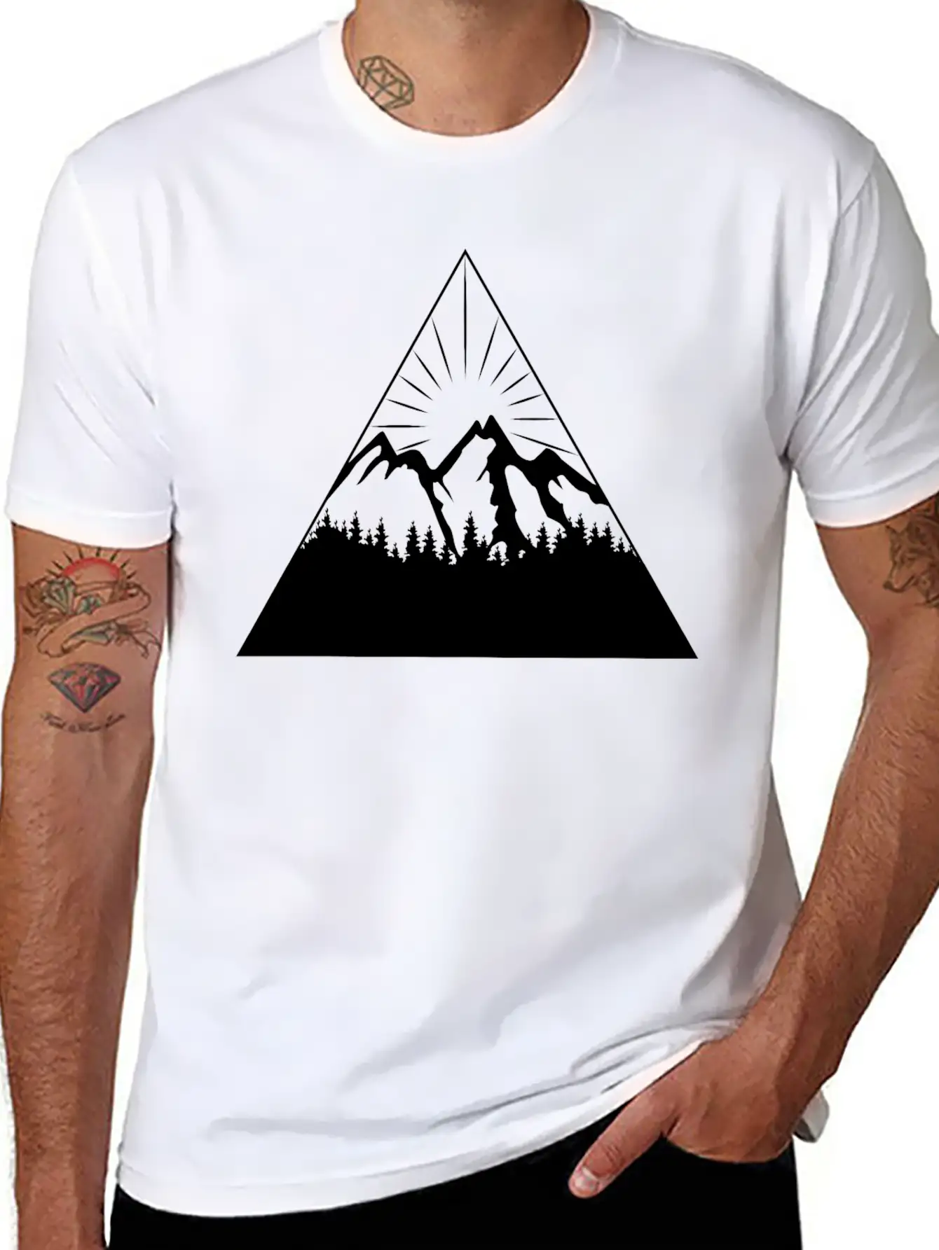 Mountain Sun Trees Triangle Abstract Comfortable Minimalist Graphic Tee – Summer Style Essential