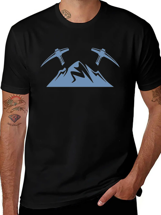 Mountains With Pickaxe Climber Miner Mining Basic Graphic T-Shirt – Daily Comfort In Soft Cotton