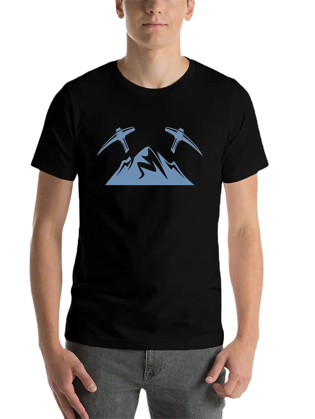 Mountains With Pickaxe Climber Miner Mining Basic Graphic T-Shirt – Daily Comfort In Soft Cotton
