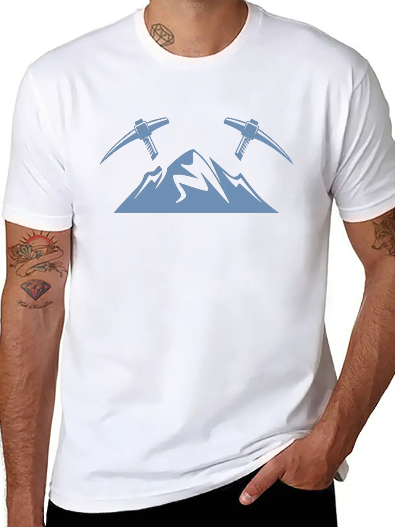 Mountains With Pickaxe Climber Miner Mining Basic Graphic T-Shirt – Daily Comfort In Soft Cotton