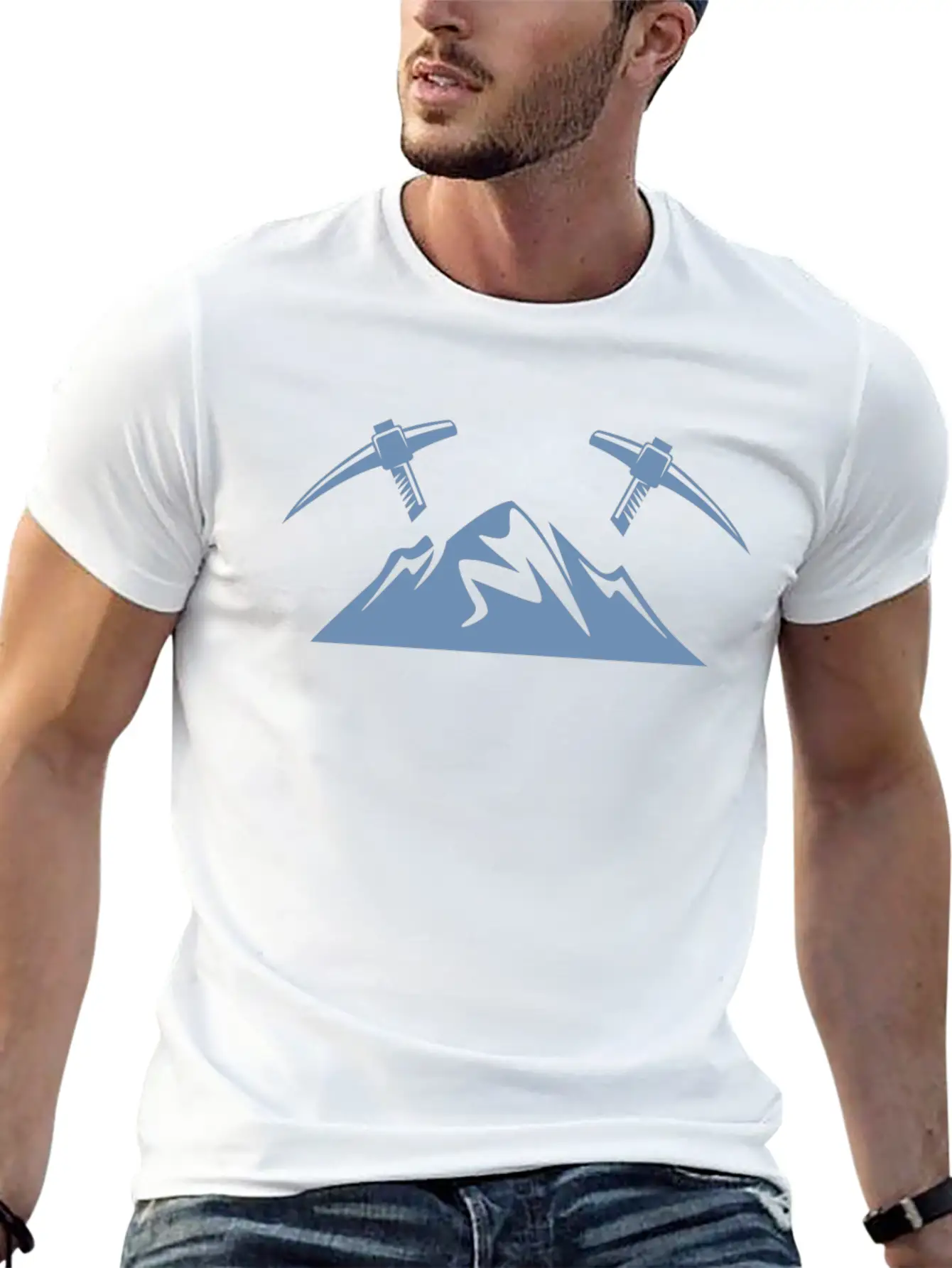 Mountains With Pickaxe Climber Miner Mining Basic Graphic T-Shirt – Daily Comfort In Soft Cotton