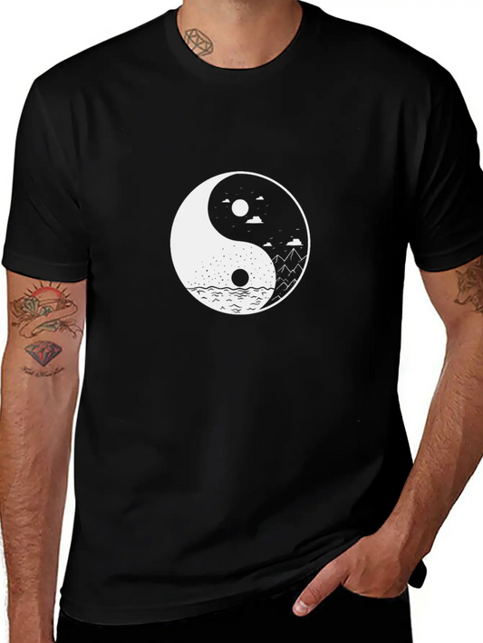 Mountains Yin And Yang Symbol Sign Comfortable Minimalist Graphic Tee – Summer Style Essential