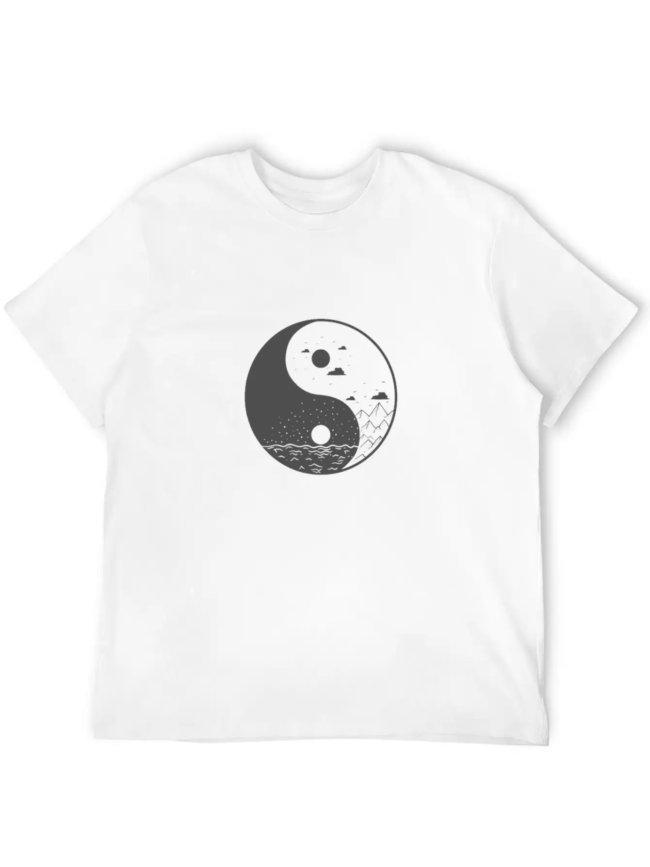 Mountains Yin And Yang Symbol Sign Comfortable Minimalist Graphic Tee – Summer Style Essential