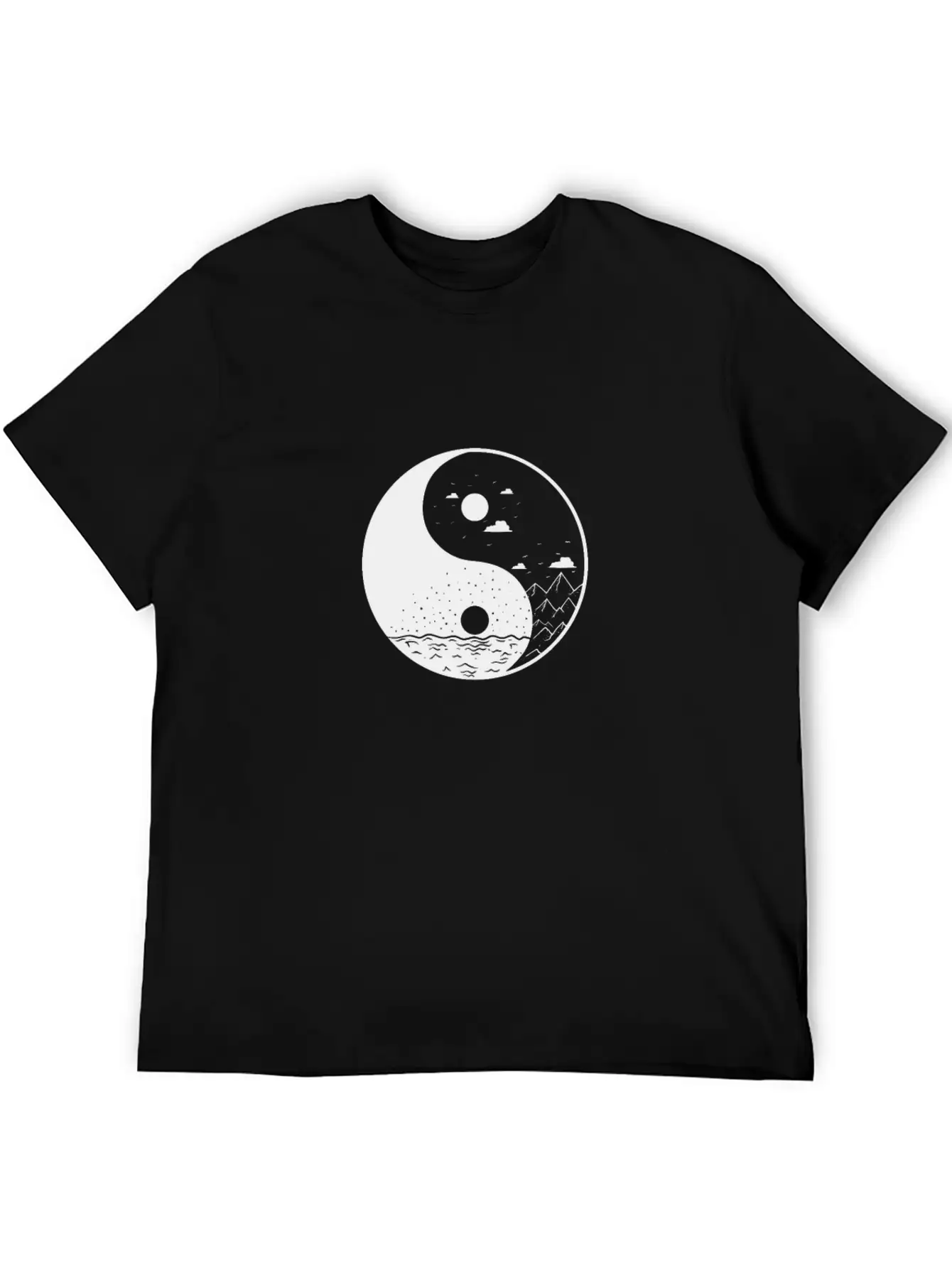 Mountains Yin And Yang Symbol Sign Comfortable Minimalist Graphic Tee – Summer Style Essential