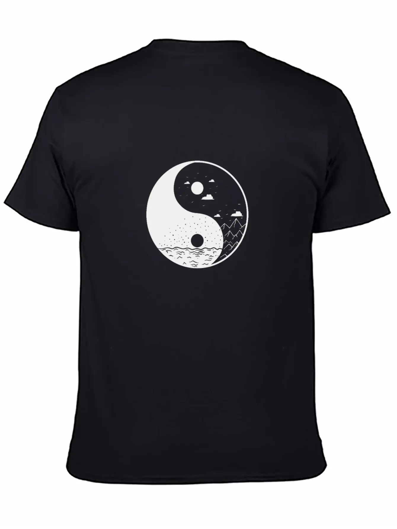 Mountains Yin And Yang Symbol Sign Comfortable Minimalist Graphic Tee – Summer Style Essential
