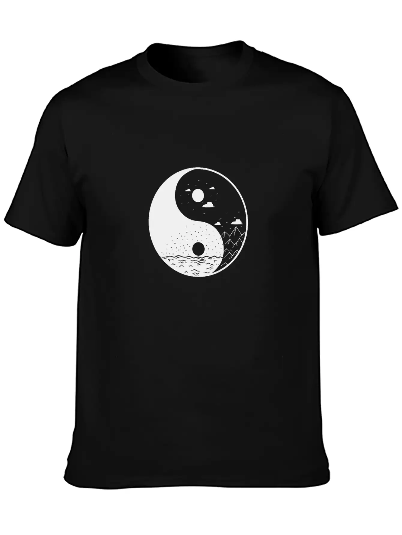 Mountains Yin And Yang Symbol Sign Comfortable Minimalist Graphic Tee – Summer Style Essential