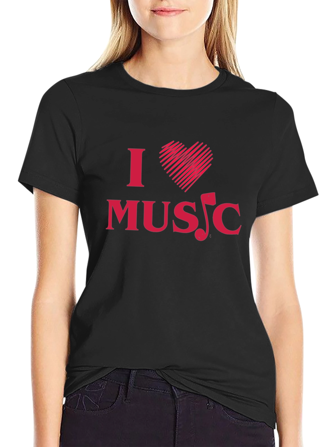 I Love Music Graphic Tee - Black Cotton T-Shirt