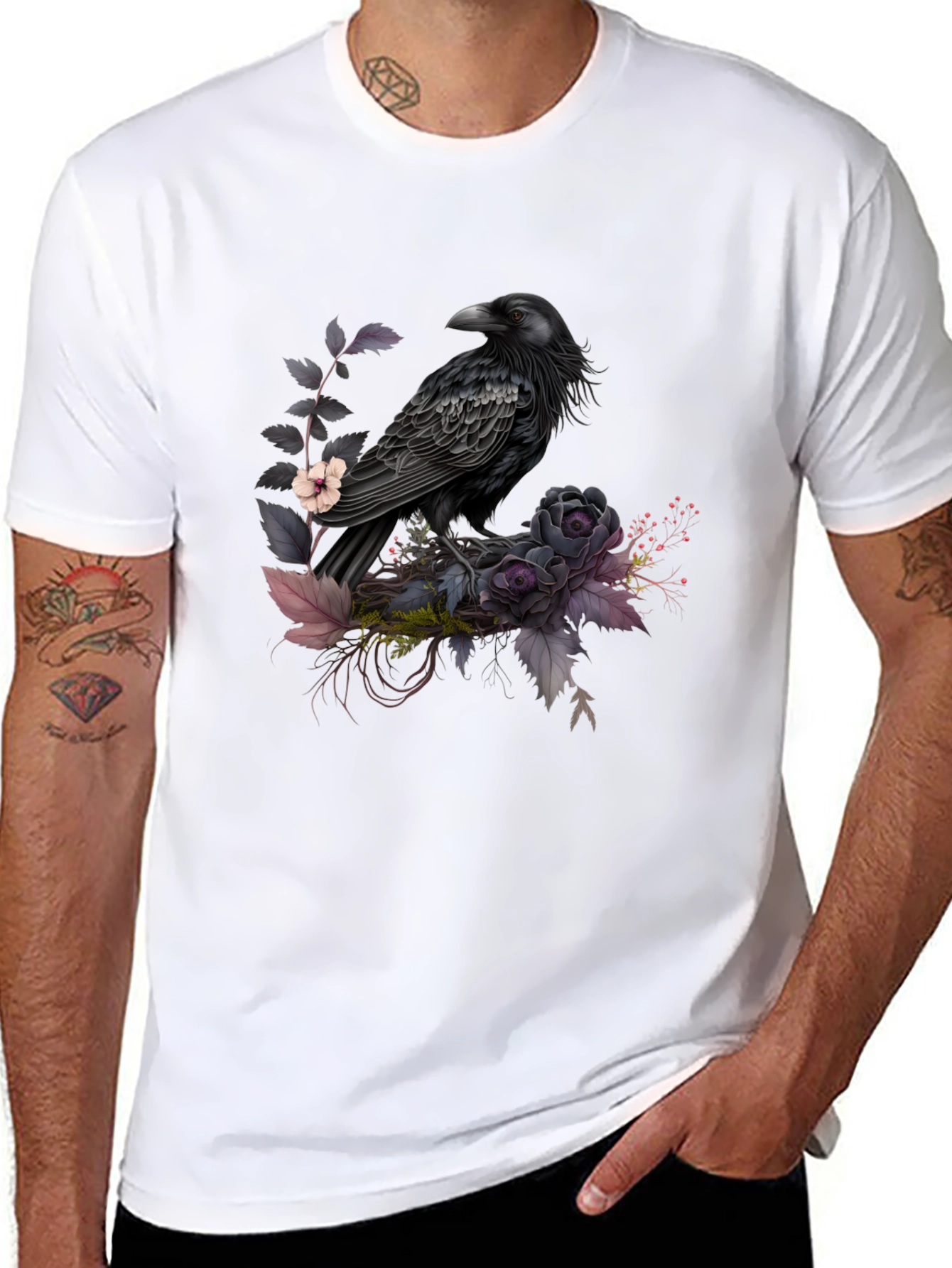 Raven & Roses Graphic Tee - Mens Black T-Shirt